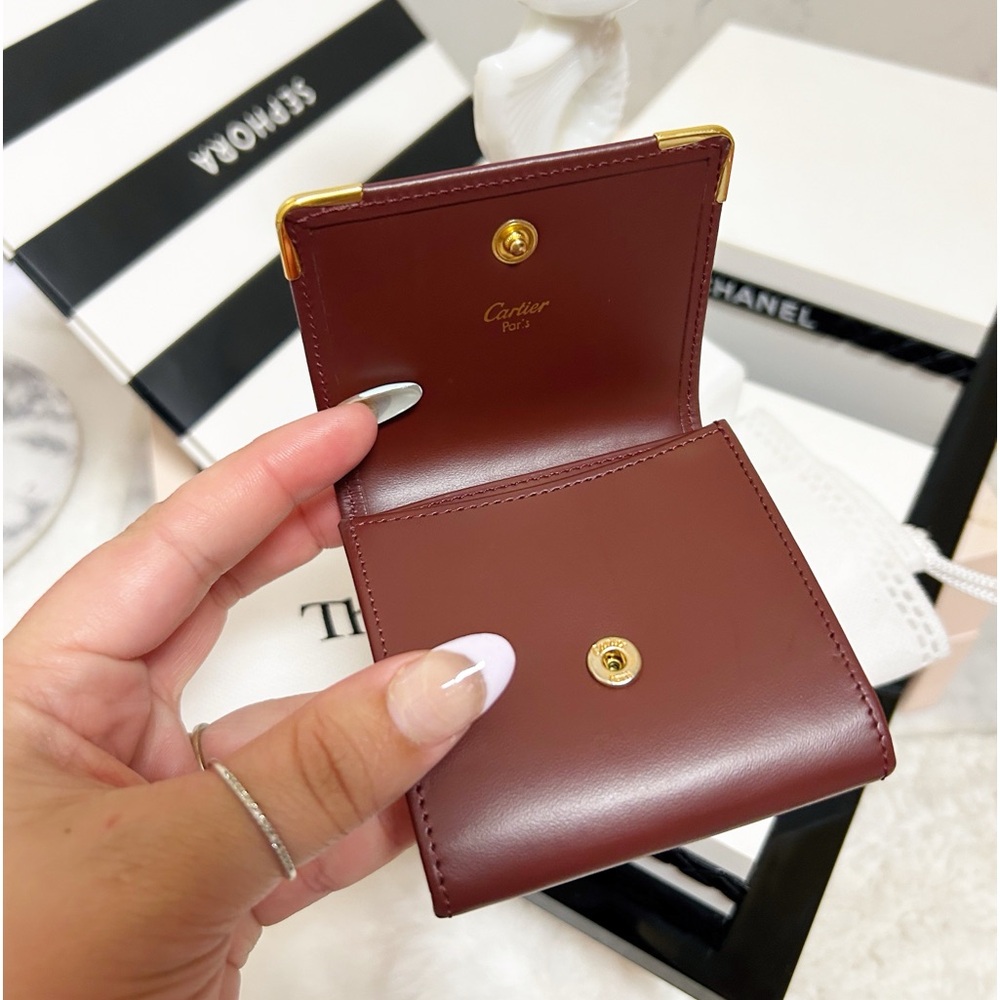 Authentic Cartier Vintage Maroon Coin Pouch / Change Wallet / Purse